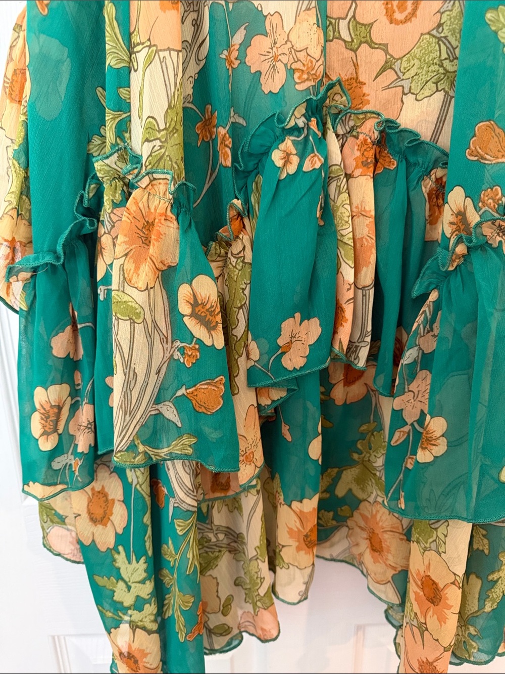 Floral Teal Chiffon Tiered Skirt - Picture 5 of 5